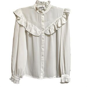Valentina Vintage Off White Semi Sheer Ruffled Blouse Cottage Prairie Size 10